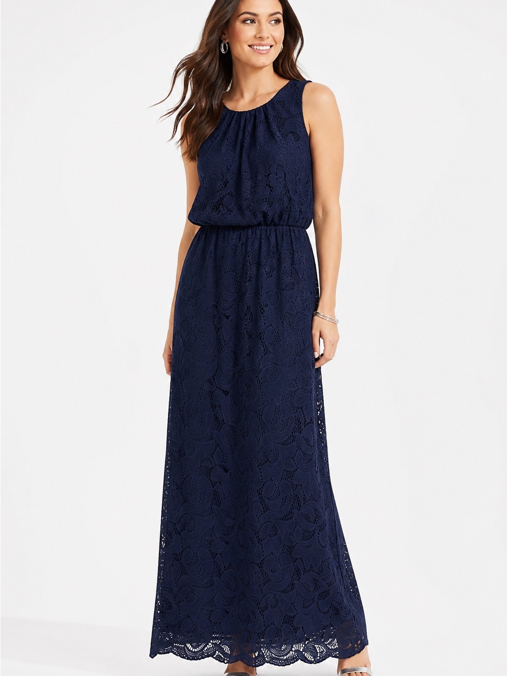 Navy Lace Overlay Maxi Dress Size M